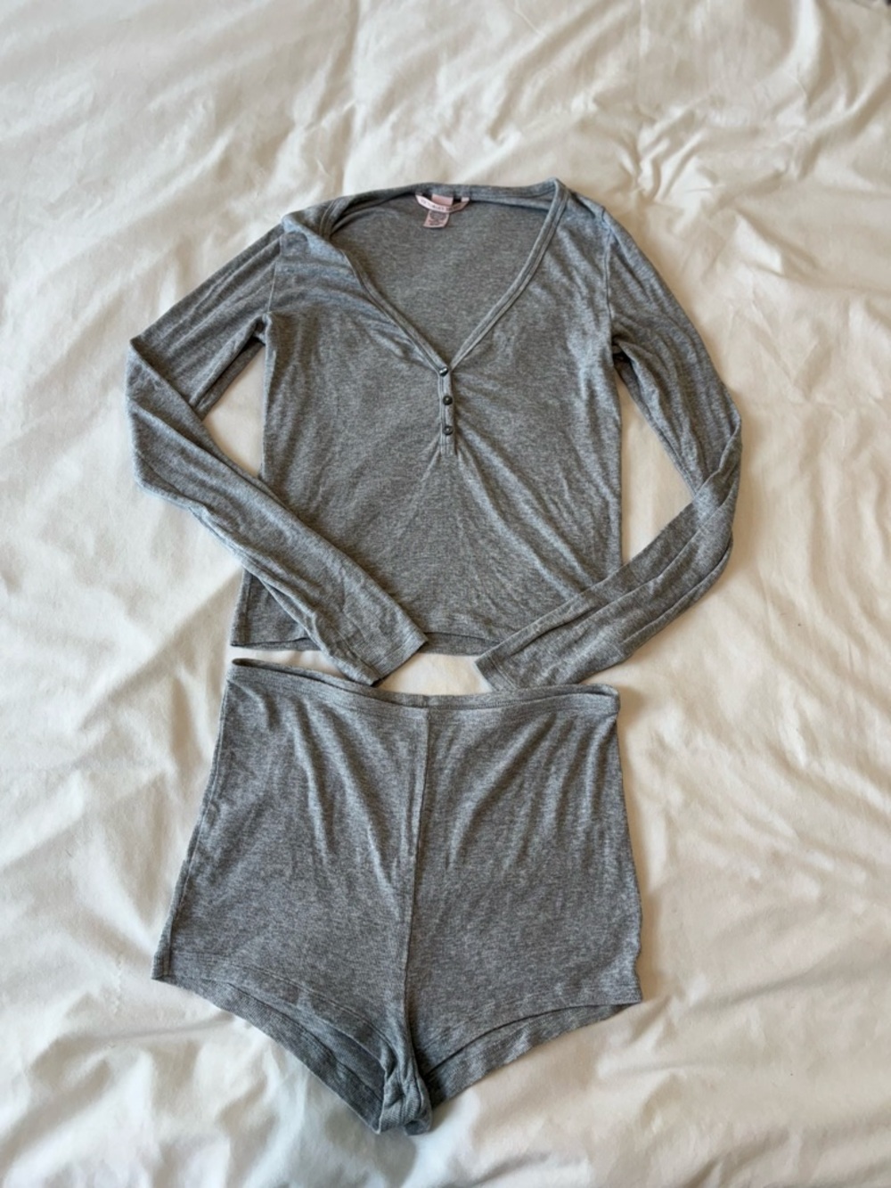 Victoria's Secret Gray Long-Sleeve and Shorts Sleep Set